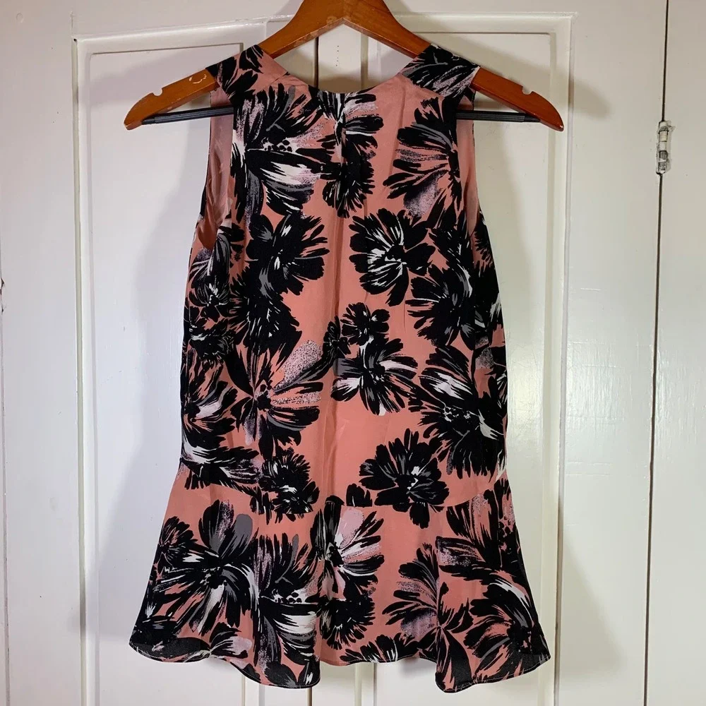 Rebecca Taylor Silk Floral Sleeveless Peplum Top Pink Black Size 2‎ Soft Grunge - Picture 2 of 10